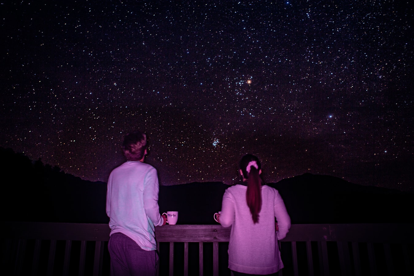 children looking at the dark sky